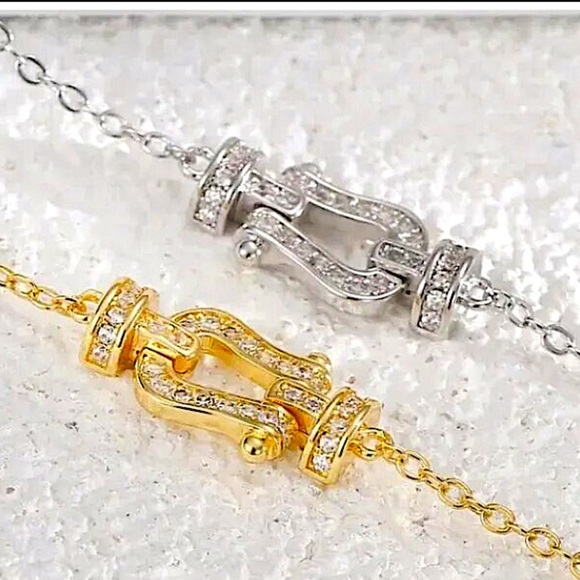 Gold Horseshoe Zircon Bracelet Chain Link Snaffle Stirrup D Ring Gift for Friend - Picture 8 of 10